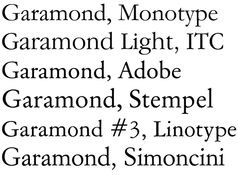其中的 Monotype、Simoncini、Linotype 版本是基於 Jannon,而 Adobe 和 Stempel 版本則基於真.Garamond。/圖片來源:creativepro