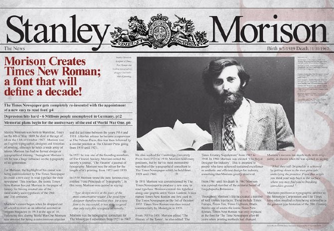 Stanley Morison 與他的 Times New Roman。/圖片來源:alchetron